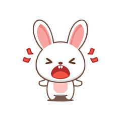 Fototapeta premium An angry cartoon rabbit expressing frustration. It has a wide-open mouth showing teeth and red marks around its head indicating it is upset