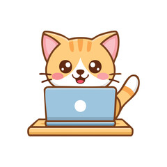 A cute cat using a laptop. It's a delightful scene, evoking warmth and a sense of digital companionship