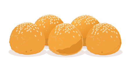 Vector illustration of Chinese sesame balls isolated on a white background.