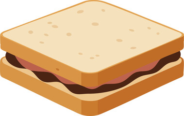 A simple isometric illustration of a sandwich with two slices of bread and a dark filling, possibly chocolate or jam. (Created Using Generative AI Tools)