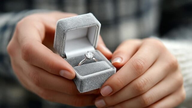 Boutique ambiance spotlights an engagement ring box perfect for proposal campaigns and wedding ads Video 4K UHD 60fps