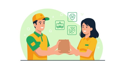 Fototapeta premium Illustration of courier delivering a package to a customer in a delivery process vector