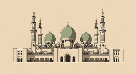 Majestic Mosque Architecture in Beige Tones.