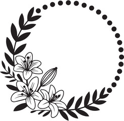 Fototapeta premium Elegant Lily Floral Wreath with Buds and Leaves frame