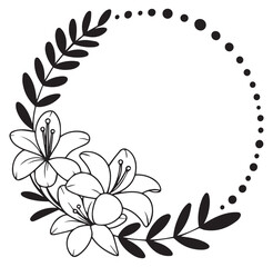 Decorative Floral Frame with Lily Blossoms border wreath