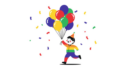 Joyful Child Celebrating With Balloons And Colorful Confetti In Vibrant Scene