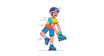 Joyful Child Preparing For Fun Rollerblading Adventure, Ready To Skate Outdoors