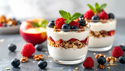 Delicious and nutritious berry granola yogurt parfaits, perfect for breakfast.