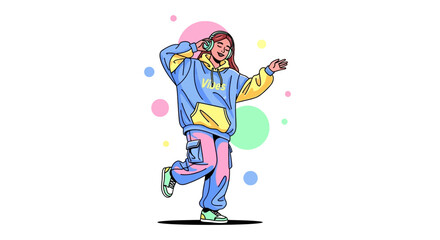 Joyful Illustration of a Person Dancing While Listening to Music on Headphones