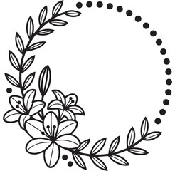 Detailed black and white lily floral circle with dots
