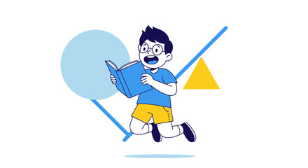 Joyful Scholarly Youngster Delighted By Reading Education With Geometric Designs