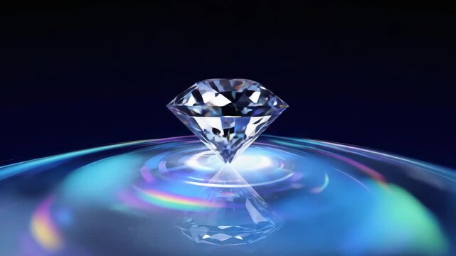 A diamond spins dark void. rotates light creates rainbow projections series diamond fractals fractal reflects light mesmerizing chain reaction sparkling rainbows, crystal waterfall frozen time