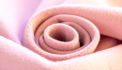 Close-up of soft pink fabric rolled in a spiral, highlighting its cozy texture.