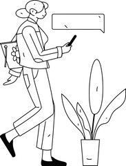 Confident woman presenting ideas with a pointer and speech bubble in a modern minimalist style, perfect for business communication and marketing campaigns