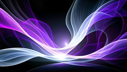 Abstract swirling lines of purple and light blue on black