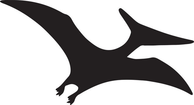 Flying pterodactyl silhouette, prehistoric dinosaur vector perfect for educational designs.