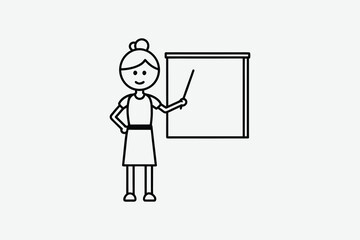 teacher presenting lesson at whiteboard with pointer silhouette