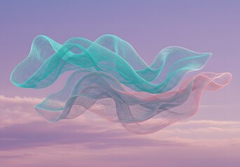 Green net floating on purple background