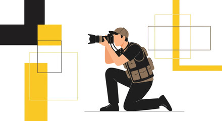 Photographer Capturing Moment Vector Illustration With Modern Geometric Background