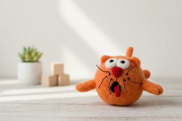Felted toy cat - funny orange felted cat handmade