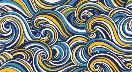 Abstract background with stylized swirling blue and yellow waves