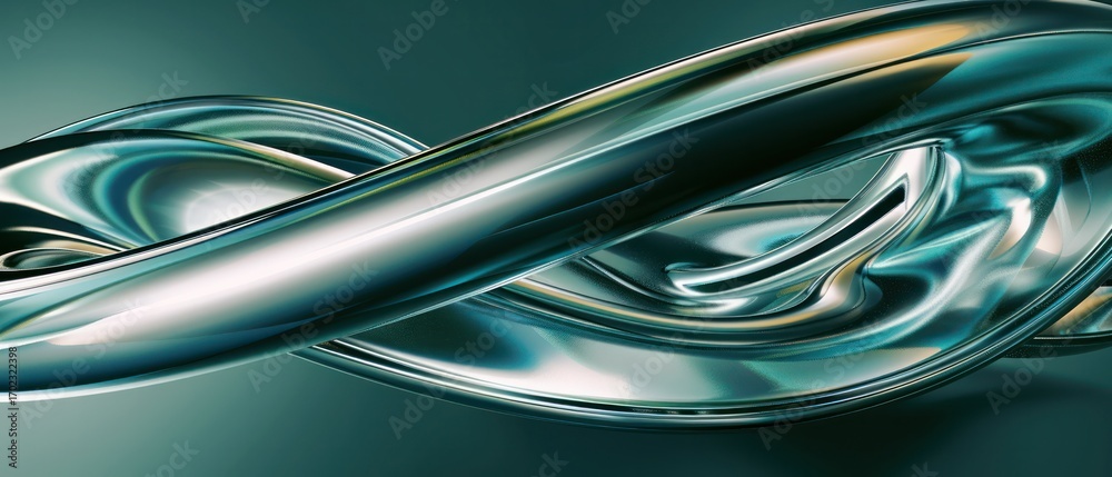 Canvas Prints blue curve wave dynamic flow abstract chrome silver metallic abstract wallpaper.