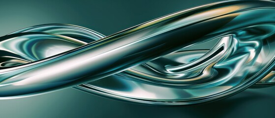 Obraz premium blue curve wave dynamic flow abstract chrome silver metallic abstract wallpaper.