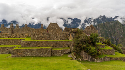 Mysterious Machu Picchu, the Lost City of the Incas, under a cloudy sky