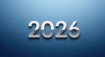 Metallic number 2026 on blue gradient background  