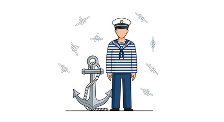 Sailor With Nautical Anchor And Knots, Vector Illustration On White Background