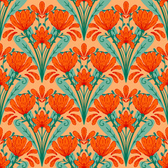 seamless floral scribble pattern background, motifs floral hand drawn, scribble style, scallop pattern, design for seamless floral pattern, printing, wrapping, background and craft © supatta