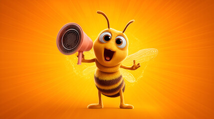 Obraz premium A bee excitedly speaks into a large megaphone