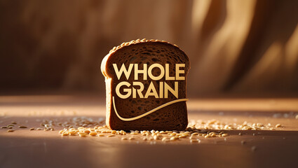 Cinematic Whole Grain Bread Slice with Artisan Texture & Golden Typography | Rustic Nutrition Focus