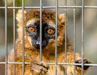 Fototapeta premium Lemur behind metal bars