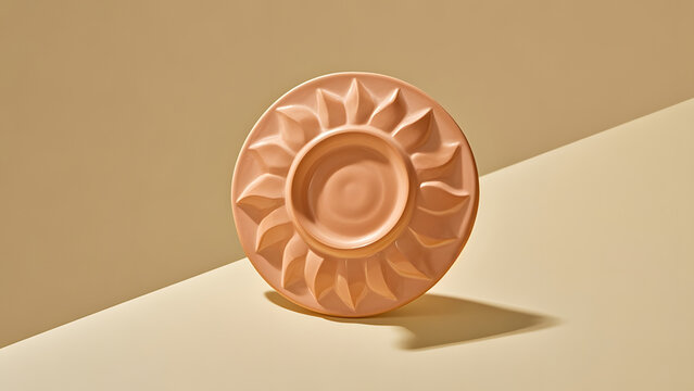 Terracotta sun - shaped decor on beige surface