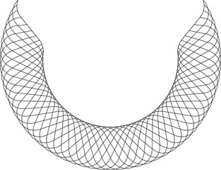 Circular mesh geometry formed by densely layered arcs crossing symmetrically.