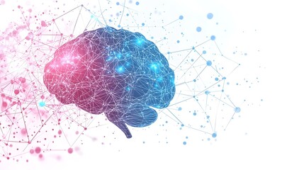 Abstract Brain Illustration with Network Connections and Colorful Lights