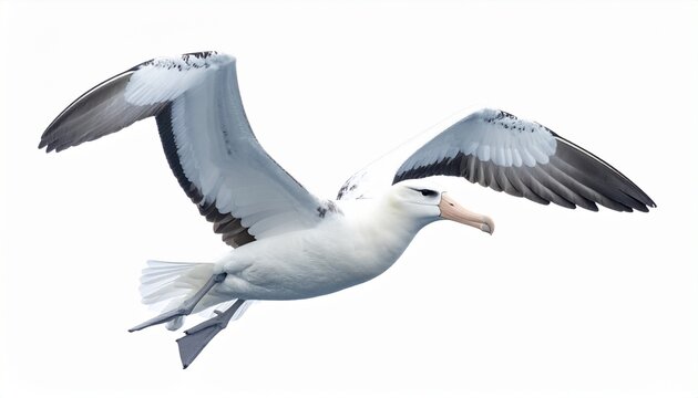 Albatross bird with massive wingspan white feathers hooked beak ocean flying seabird isolated on white background
