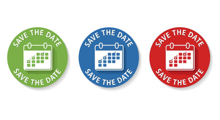 Save the Date Reminder For Upcoming Important Event With Calendar Icons In Three Different Colors For Celebration Planning And Invitations