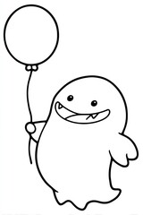 Smiling ghost holding balloon