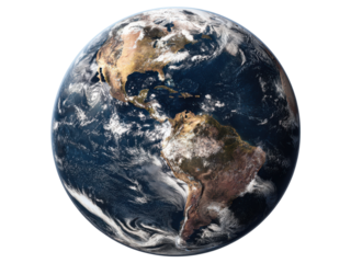 Planet Earth from space showing continents oceans and clouds globe world image, Isolated On Png Transparent Background