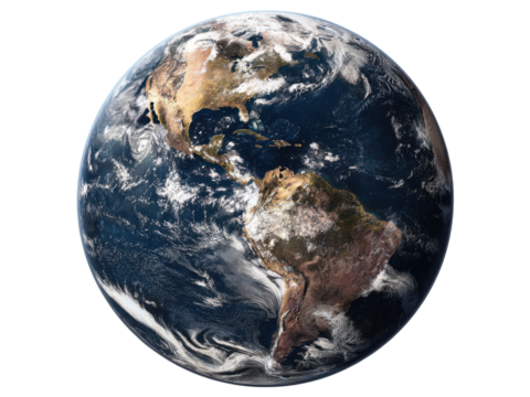 Planet Earth from space showing continents oceans and clouds globe world image, Isolated On Png Transparent Background