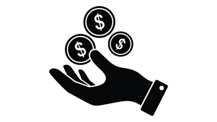 Hand holding three coins isolated on white background represents wealth