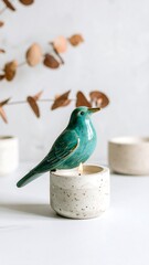 Teal bird candle holder