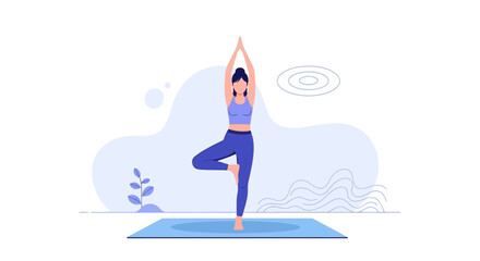 Fototapeta premium Woman Practicing Yoga Tree Pose For A Holistic Routine, Meditation And Health