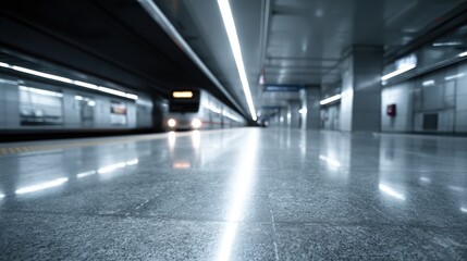 Blurred Subway Station Platform with Approaching Train, Abstract Urban Commute Scene, Transportation Infrastructure
