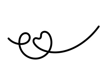 Black heart swirl doodle line for love designs, wedding decorations, romantic illustrations, and creative graphic design projects