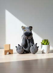 Handmade amigurumi gray wolf plush toy