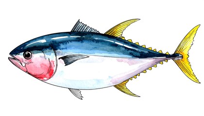 Watercolor illustration of a tuna fish