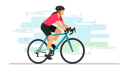 Fototapeta premium Woman Cycling on a Road Bike, Sporty Illustration, Isolated on White Background